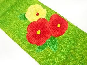 手織り真綿紬椿模様織出し名古屋帯